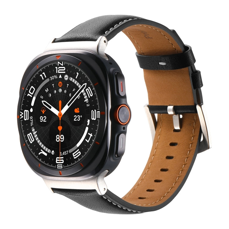 For Samsung Galaxy Watch Ultra 47mm Plain Genuine Leather Watch Band(Black) - Watch Bands by PMC TechLife | Online Shopping South Africa | PMC TechLife | Buy Now Pay Later Mobicred