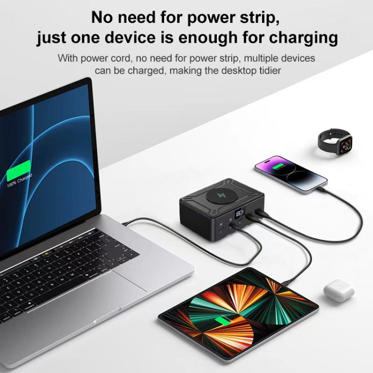 190W LED Display 3 x Type-C + 2 x USB Multi Ports Charger Support QI Wireless Charging(Black) - Multifunction Charger by PMC Jewellery | Online Shopping South Africa | PMC Jewellery | Buy Now Pay Later Mobicred