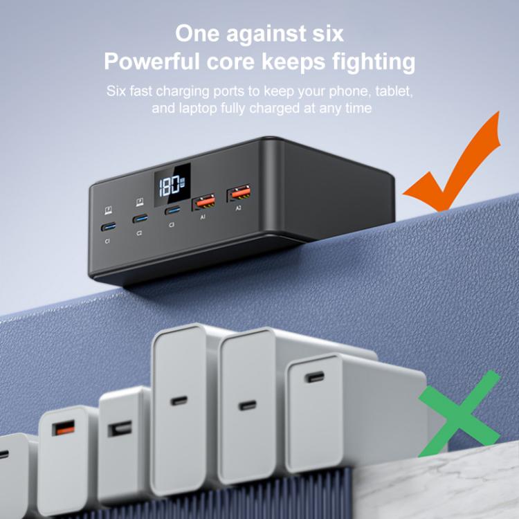 190W LED Display 3 x Type-C + 2 x USB Multi Ports Charger Support QI Wireless Charging(EU Plug) - free shipping - PMC Jewellery - Order now!
