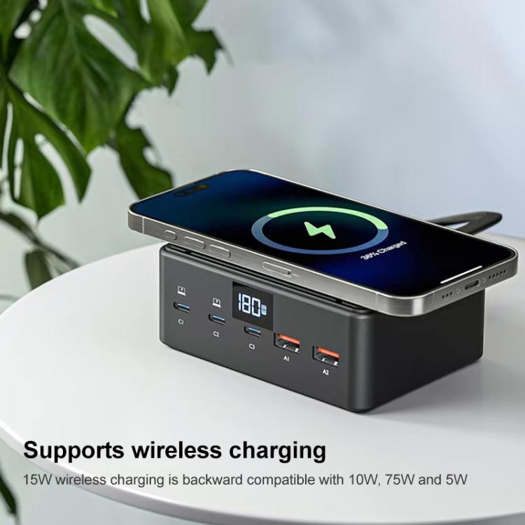 190W LED Display 3 x Type-C + 2 x USB Multi Ports Charger Support QI Wireless Charging(EU Plug) - free shipping - PMC Jewellery - Order now!