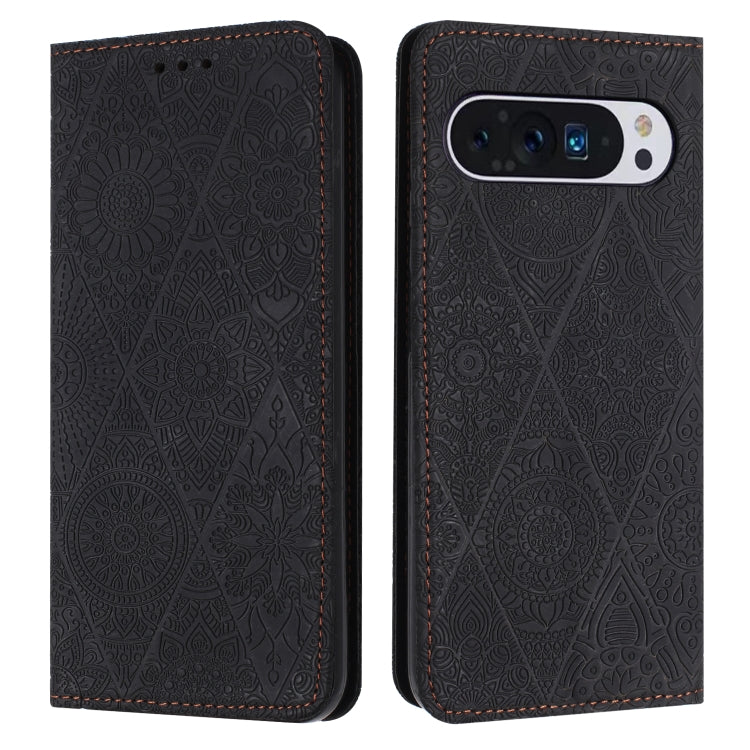 For Google Pixel 9 / 9 Pro Ethnic Embossed Adsorption Leather Phone Case(Black) - Google Cases by PMC TechLife | Online Shopping South Africa | PMC TechLife | Buy Now Pay Later Mobicred