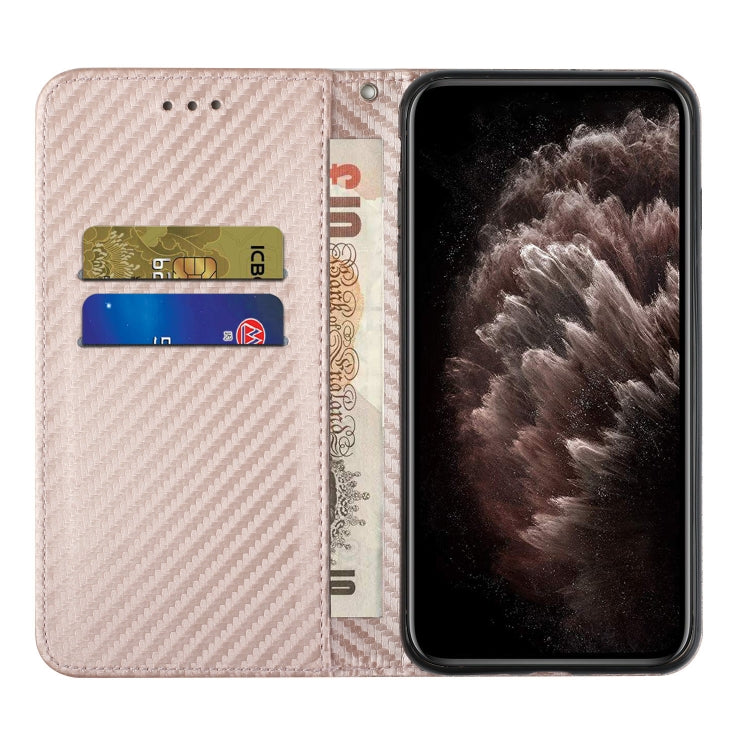 For iPhone 16 Plus Carbon Fiber Texture Magnetic Flip Leather Phone Case(Rose Gold) - iPhone 16 Plus Cases by PMC TechLife | Online Shopping South Africa | PMC TechLife | Buy Now Pay Later Mobicred