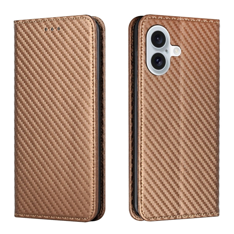 For iPhone 16 Carbon Fiber Texture Magnetic Flip Leather Phone Case(Brown) - iPhone 16 Cases by PMC TechLife | Online Shopping South Africa | PMC TechLife | Buy Now Pay Later Mobicred