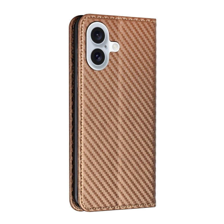 For iPhone 16 Carbon Fiber Texture Magnetic Flip Leather Phone Case(Brown) - iPhone 16 Cases by PMC TechLife | Online Shopping South Africa | PMC TechLife | Buy Now Pay Later Mobicred