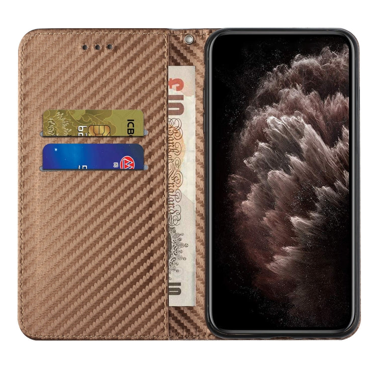 For iPhone 16 Carbon Fiber Texture Magnetic Flip Leather Phone Case(Brown) - iPhone 16 Cases by PMC TechLife | Online Shopping South Africa | PMC TechLife | Buy Now Pay Later Mobicred