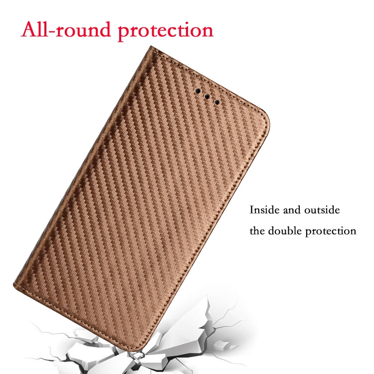 For iPhone 16 Carbon Fiber Texture Magnetic Flip Leather Phone Case(Brown) - iPhone 16 Cases by PMC TechLife | Online Shopping South Africa | PMC TechLife | Buy Now Pay Later Mobicred