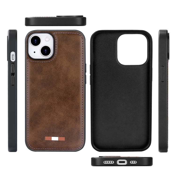 For iPhone 15 Pro Max VIETAO Plain Leather Stitching PU Phone Case(Brown) - iPhone 15 Pro Max Cases by VIETAO | Online Shopping South Africa | PMC Jewellery | Buy Now Pay Later Mobicred