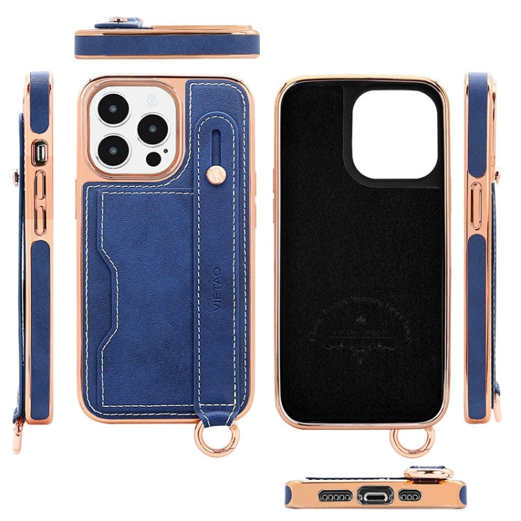 For iPhone 15 Pro Max VIETAO Card Slot Wristband Phone Case with Lanyard(Orange) - iPhone 15 Pro Max Cases by VIETAO | Online Shopping South Africa | PMC Jewellery | Buy Now Pay Later Mobicred