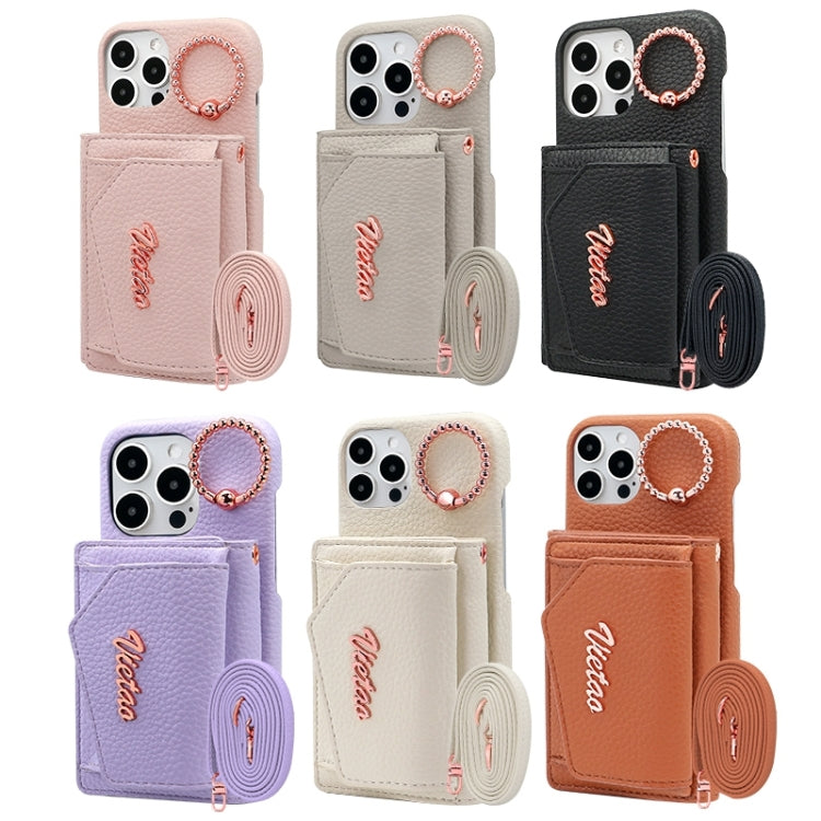 For iPhone 15 Pro Max VIETAO Ring Holder Wallet PU Phone Case with Lanyard(Pink) - iPhone 15 Pro Max Cases by VIETAO | Online Shopping South Africa | PMC Jewellery | Buy Now Pay Later Mobicred