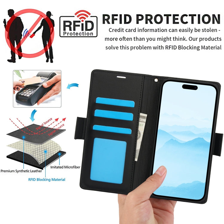 For iPhone 16 Side Buckle RFID Anti-theft Leather Phone Case(Black) - iPhone 16 Cases by PMC Jewellery | Online Shopping South Africa | PMC Jewellery | Buy Now Pay Later Mobicred