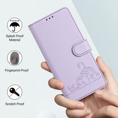 For Redmi K70 Ultra 5G Global Cat Rat Embossed Pattern RFID Leather Phone Case with Lanyard(Purple) - Xiaomi Cases by PMC Jewellery | Online Shopping South Africa | PMC Jewellery | Buy Now Pay Later Mobicred