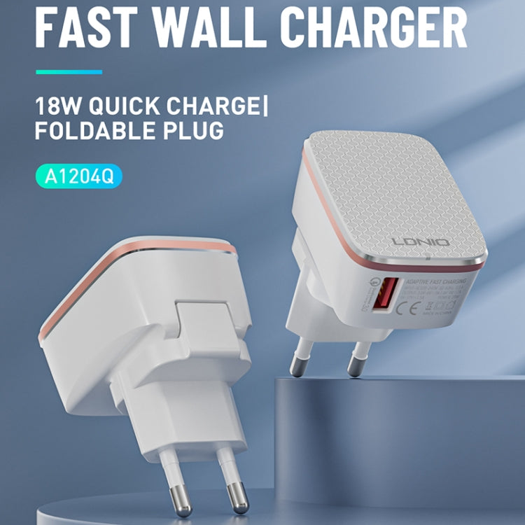 LDNIO A1204Q QC3.0 18W USB Fast Charger with 1m USB to 8 Pin Cable, Plug Type:EU Plug(White Gold) - USB Charger by LDNIO | Online Shopping South Africa | PMC Jewellery | Buy Now Pay Later Mobicred