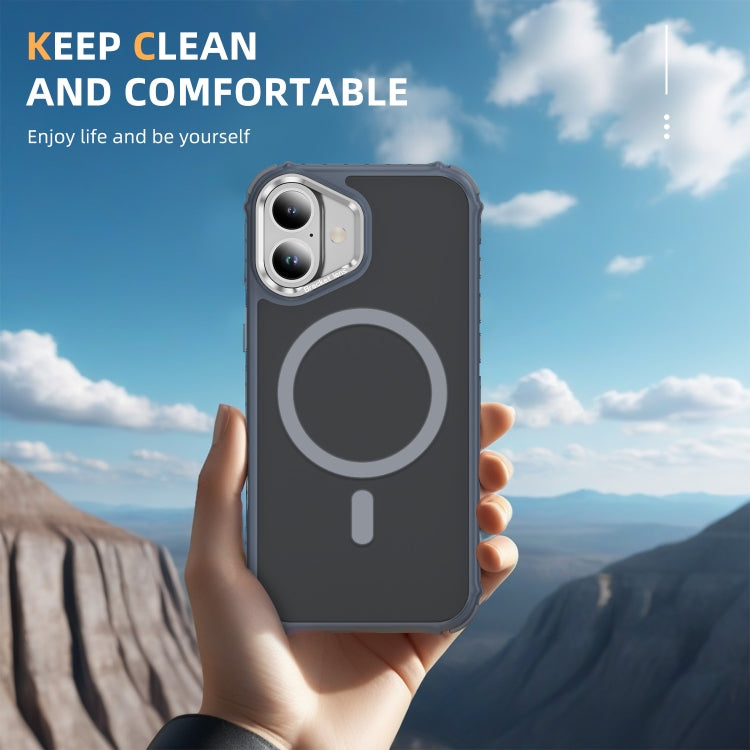 For iPhone 16 Rainbow Series Skin Feel MagSafe Lens Holder Phone Case(Grey) - iPhone 16 Cases by PMC TechLife | Online Shopping South Africa | PMC TechLife | Buy Now Pay Later Mobicred