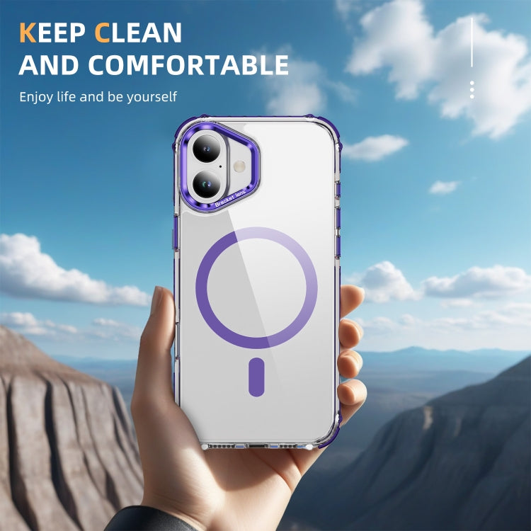 For iPhone 16 Rainbow Series Transparent MagSafe Lens Holder Phone Case(Purple) - iPhone 16 Cases by PMC Jewellery | Online Shopping South Africa | PMC Jewellery | Buy Now Pay Later Mobicred