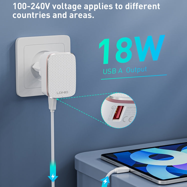 LDNIO A1204Q QC3.0 18W USB Fast Charger with 1m USB to Micro USB Cable, Plug Type:EU Plug(White Gold) - free shipping - PMC TechLife - Order now!
