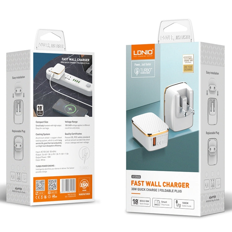 LDNIO A1204Q QC3.0 18W USB Fast Charger with 1m USB to Micro USB Cable, Plug Type:AU Plug(White Gold) - free shipping - PMC TechLife - Order now!