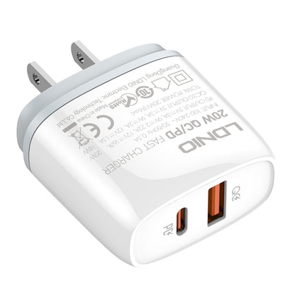 LDNIO Q229 QC3.0 / PD20W USB + Type-C Fast Charger with 1m USB to 8 Pin Cable, Plug Type:US Plug(White) - USB Charger by LDNIO | Online Shopping South Africa | PMC Jewellery | Buy Now Pay Later Mobicred