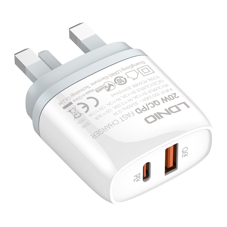 LDNIO Q229 QC3.0 / PD20W USB + Type-C Fast Charger with 1m USB to Type-C Cable, Plug Type:UK Plug(White) - USB Charger by LDNIO | Online Shopping South Africa | PMC TechLife | Buy Now Pay Later Mobicred