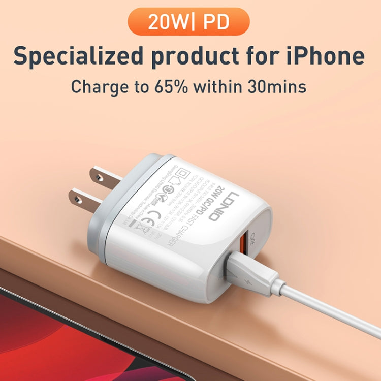 LDNIO Q229 QC3.0 / PD20W USB + Type-C Fast Charger with 1m USB to Type-C Cable, Plug Type:US Plug(White) - USB Charger by LDNIO | Online Shopping South Africa | PMC TechLife | Buy Now Pay Later Mobicred