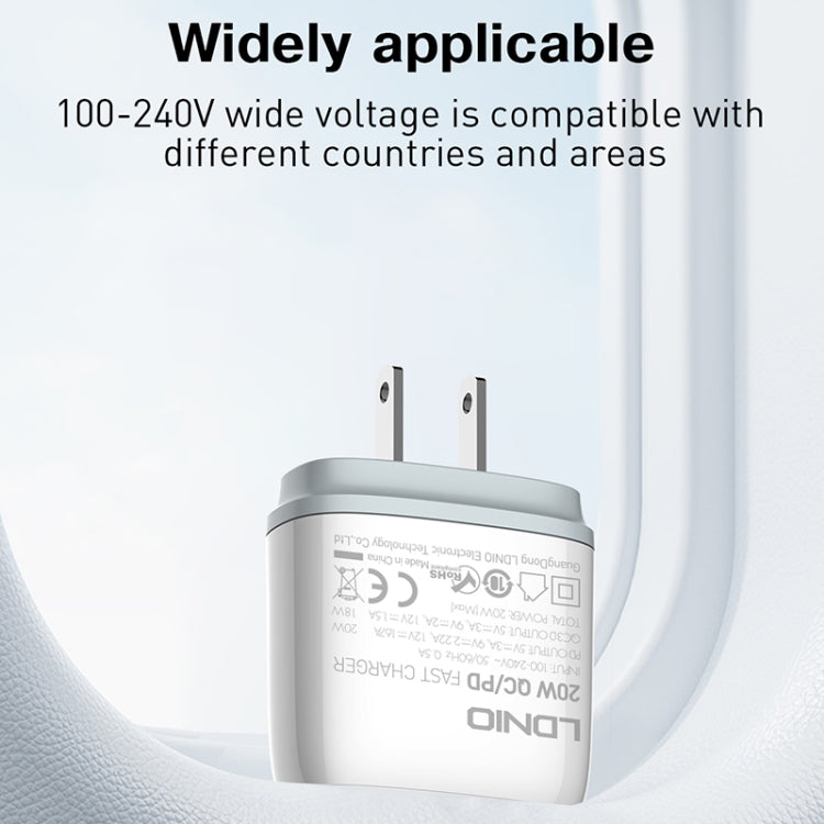 LDNIO Q229 QC3.0 / PD20W USB + Type-C Fast Charger with 1m USB to Type-C Cable, Plug Type:US Plug(White) - USB Charger by LDNIO | Online Shopping South Africa | PMC TechLife | Buy Now Pay Later Mobicred