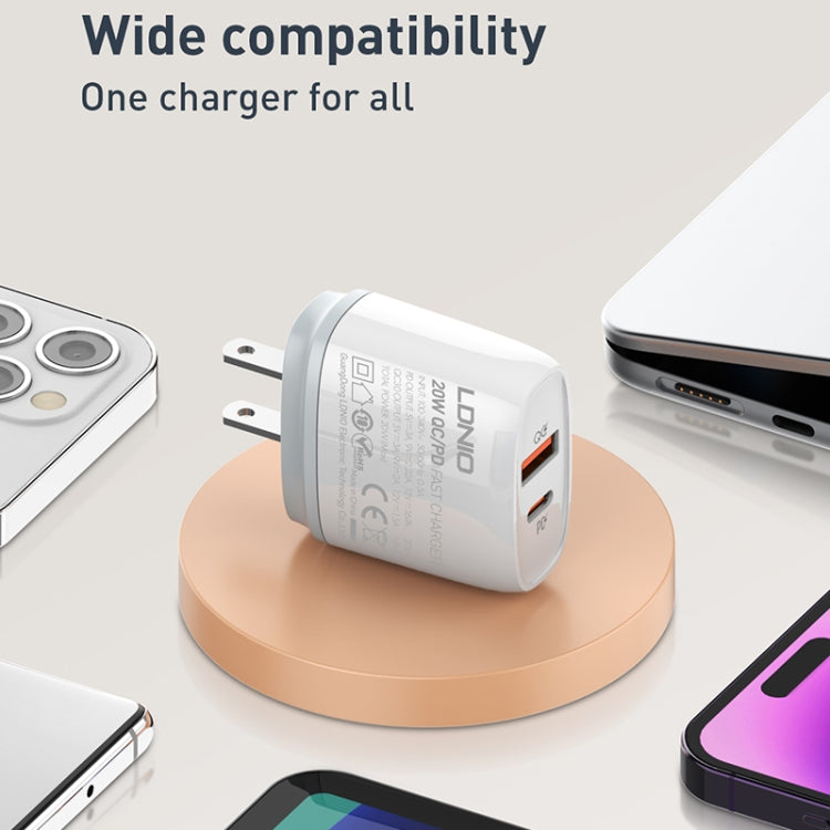 LDNIO Q229 QC3.0 / PD20W USB + Type-C Fast Charger with 1m Type-C to 8 Pin Cable, Plug Type:US Plug(White) - free shipping - PMC Jewellery - Order now!