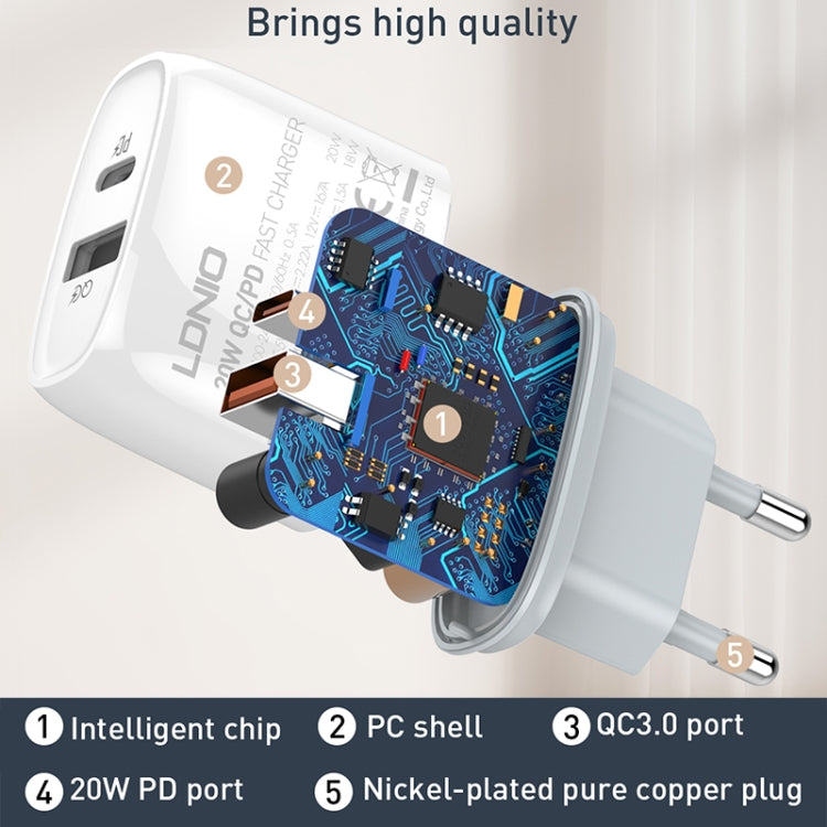 LDNIO Q229 QC3.0 / PD20W USB + Type-C Fast Charger with 1m Type-C to 8 Pin Cable, Plug Type:UK Plug(White) - free shipping - PMC Jewellery - Order now!