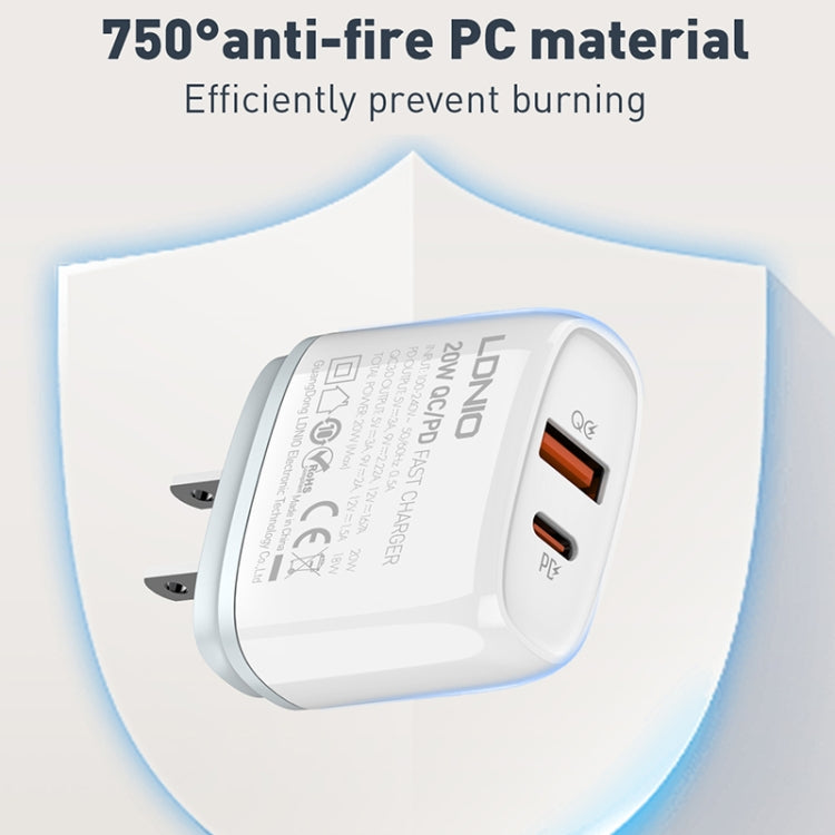 LDNIO Q229 QC3.0 / PD20W USB + Type-C Fast Charger with 1m Type-C to 8 Pin Cable, Plug Type:US Plug(White) - free shipping - PMC Jewellery - Order now!