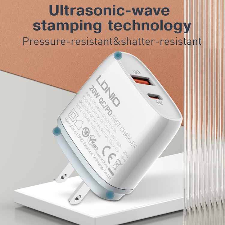 LDNIO Q229 QC3.0 / PD20W USB + Type-C Fast Charger with 1m Type-C to 8 Pin Cable, Plug Type:EU Plug(White) - free shipping - PMC Jewellery - Order now!