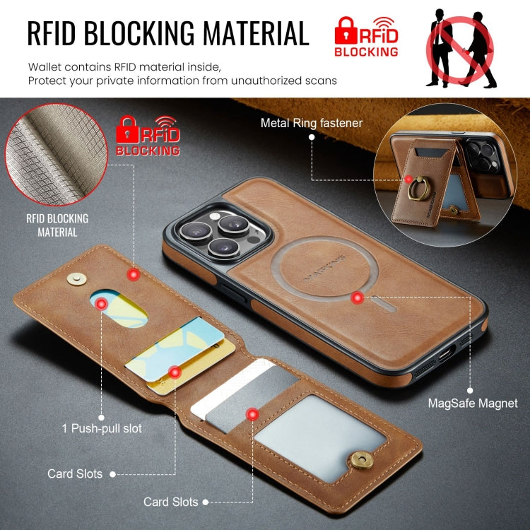 For iPhone 14 Plus DG.MING K1 MagSafe Detachable Wallet RFID Back Cover Phone Case(Brown) - iPhone 14 Plus Cases by DG.MING | Online Shopping South Africa | PMC Jewellery | Buy Now Pay Later Mobicred