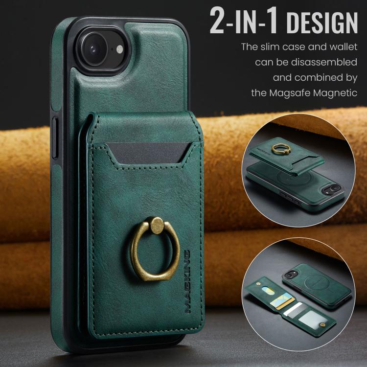 For iPhone 16e DG.MING K1 MagSafe Detachable Wallet RFID Back Cover Phone Case(Green) - free shipping - PMc TechLife - Order now!