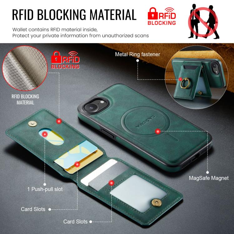 For iPhone 16e DG.MING K1 MagSafe Detachable Wallet RFID Back Cover Phone Case(Green) - free shipping - PMc TechLife - Order now!