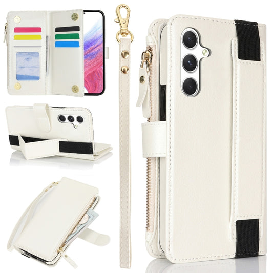 For Samsung Galaxy S24+ 5G Wristband Holder Zipper Purse RFID Leather Phone Case(White) - Galaxy S24+ 5G Cases by PMC Jewellery | Online Shopping South Africa | PMC Jewellery | Buy Now Pay Later Mobicred