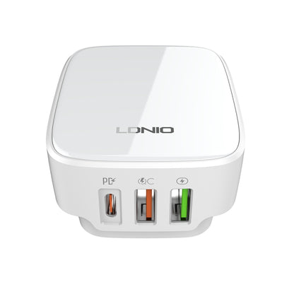 LDNIO Q334 32W Type-C + Dual USB Port Charger with 1m 8 Pin Data Cable, Plug Type:US Plug(White) - USB Charger by LDNIO | Online Shopping South Africa | PMC Jewellery | Buy Now Pay Later Mobicred