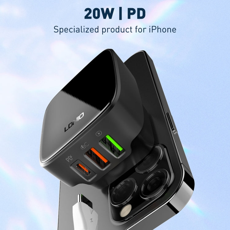 LDNIO Q334 32W Type-C + Dual USB Port Charger with 1m 8 Pin Data Cable, Plug Type:UK Plug(White) - free shipping - PMC Jewellery - Order now!