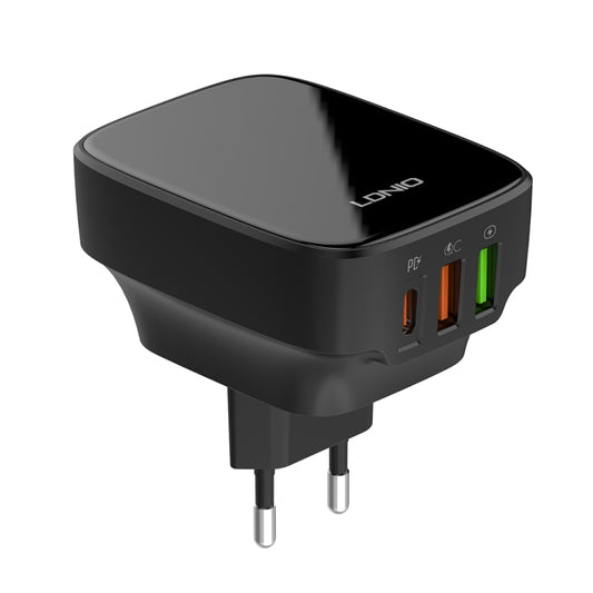 LDNIO Q334 32W Type-C + Dual USB Port Charger with 1m USB-C / Type-C to USB-C / Type-C Data Cable, Plug Type:EU Plug(Black) - USB Charger by LDNIO | Online Shopping South Africa | PMC Jewellery | Buy Now Pay Later Mobicred