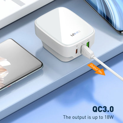 LDNIO Q334 32W Type-C + Dual USB Port Charger with 1m USB-C / Type-C to 8 Pin Data Cable, Plug Type:UK Plug(White) - USB Charger by LDNIO | Online Shopping South Africa | PMC Jewellery | Buy Now Pay Later Mobicred