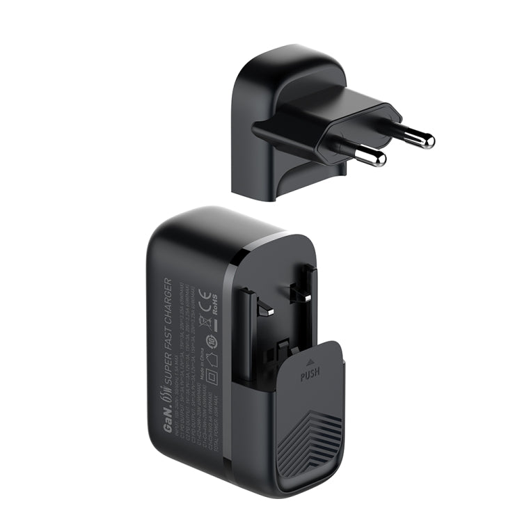LDNIO Q367 65W GaN 3 x USB-C / Type-C Interface Charger with 1m USB-C / Type-C to USB-C / Type-C Data Cable, Plug Type:EU Plug(Black) - free shipping - PMC Jewellery - Order now!