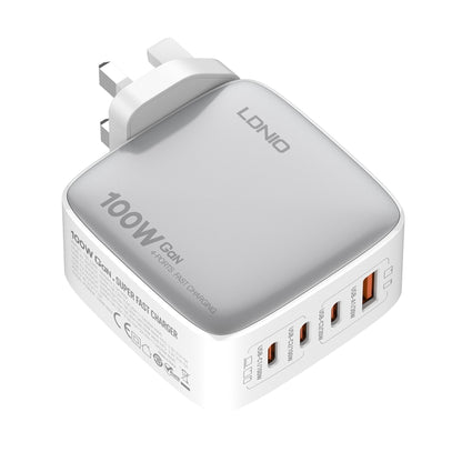 LDNIO Q408 100W GaN USB+3 USB-C / Type-C Interface Charger with 1m 100W USB-C / Type-C to USB-C / Type-C Data Cable, Plug Type:UK Plug(White) - USB Charger by LDNIO | Online Shopping South Africa | PMC Jewellery | Buy Now Pay Later Mobicred