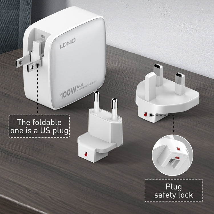 LDNIO Q408 100W GaN USB+3 USB-C / Type-C Interface Charger with 1m 100W USB-C / Type-C to USB-C / Type-C Data Cable, Plug Type:US Plug(Black) - free shipping - PMC Jewellery - Order now!