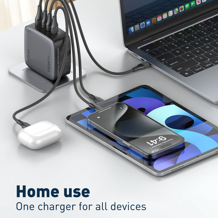 LDNIO Q408 100W GaN USB+3 USB-C / Type-C Interface Charger with 1m 100W USB-C / Type-C to USB-C / Type-C Data Cable, Plug Type:UK Plug(White) - free shipping - PMC Jewellery - Order now!
