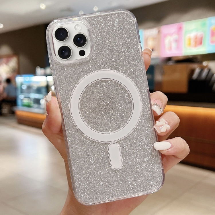 For iPhone 16 Pro Acrylic Transparent Glitter MagSafe Phone Case(Silver) - iPhone 16 Pro Cases by PMC TechLife | Online Shopping South Africa | PMC TechLife | Buy Now Pay Later Mobicred