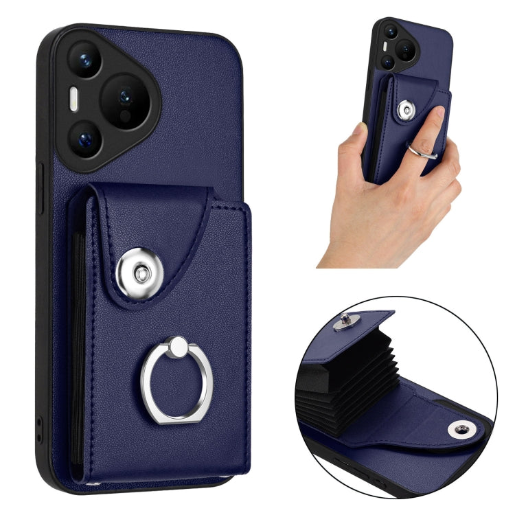 For Huawei Pura 70 Organ Card Bag Ring Holder Phone Case(Blue) - Huawei Cases by PMC Jewellery | Online Shopping South Africa | PMC Jewellery | Buy Now Pay Later Mobicred