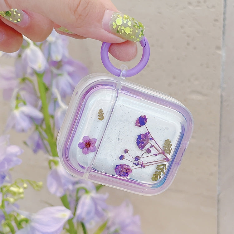 For AirPods 3 Glitter Starry Epoxy Dried Flowers Earbuds Box TPU Case(Dark Blue) - For AirPods 3 by PMC Jewellery | Online Shopping South Africa | PMC Jewellery | Buy Now Pay Later Mobicred