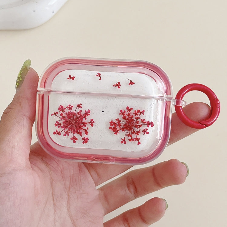 For AirPods Pro 2 Glitter Snowflake Epoxy Dried Flowers Earbuds Box TPU Case(Red) - For AirPods Pro 2 by PMC Jewellery | Online Shopping South Africa | PMC Jewellery | Buy Now Pay Later Mobicred