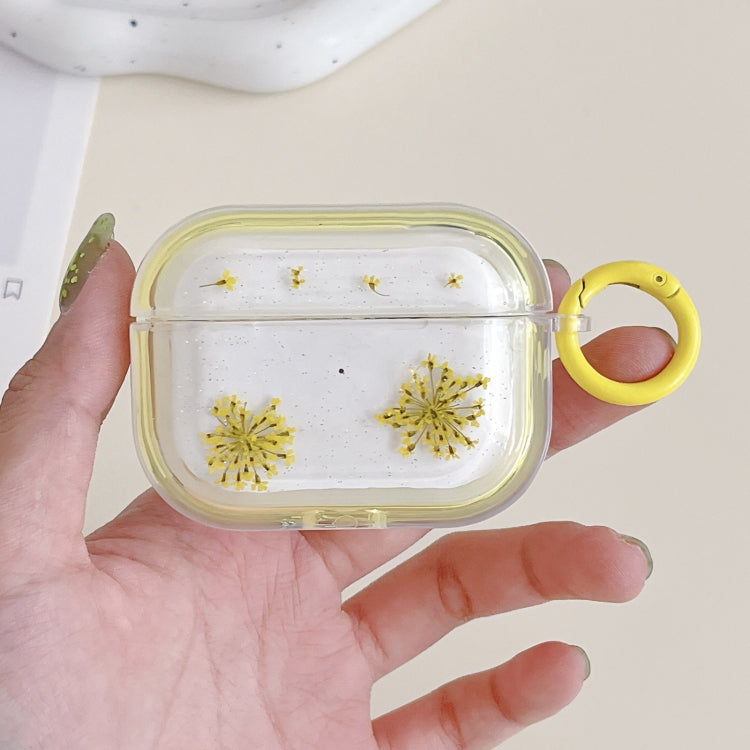 For AirPods 3 Glitter Snowflake Epoxy Dried Flowers Earbuds Box TPU Case(Yellow) - For AirPods 3 by PMC Jewellery | Online Shopping South Africa | PMC Jewellery | Buy Now Pay Later Mobicred