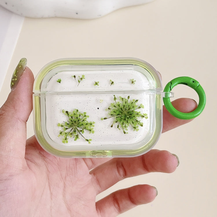 For AirPods Pro Glitter Snowflake Epoxy Dried Flowers Earbuds Box TPU Case(Green) - For AirPods Pro by PMC Jewellery | Online Shopping South Africa | PMC Jewellery | Buy Now Pay Later Mobicred