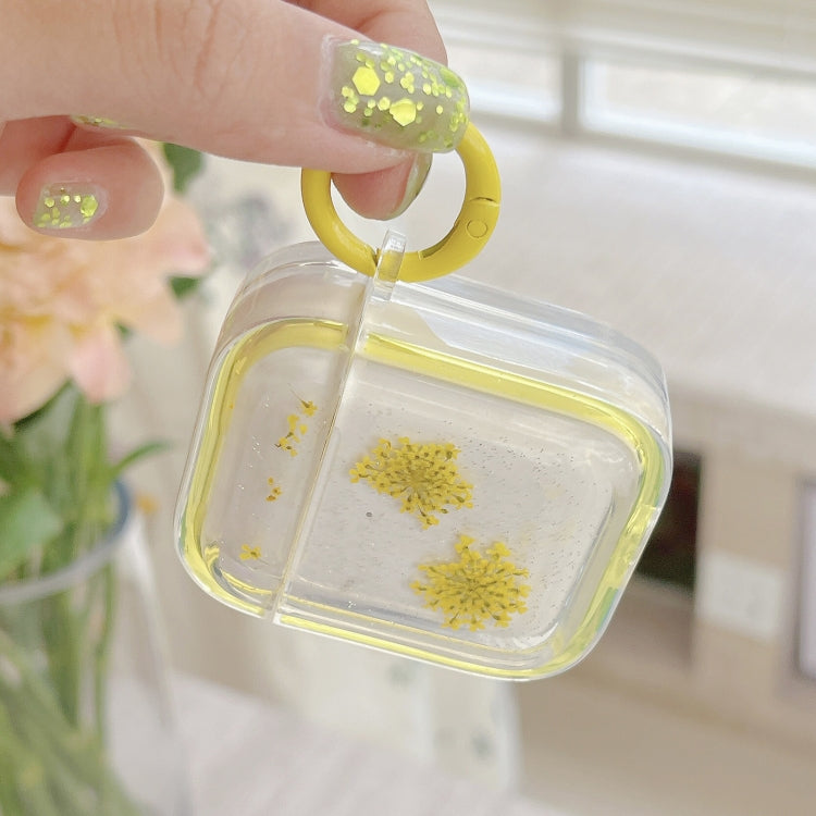 For AirPods 3 Glitter Snowflake Epoxy Dried Flowers Earbuds Box TPU Case(Yellow) - For AirPods 3 by PMC Jewellery | Online Shopping South Africa | PMC Jewellery | Buy Now Pay Later Mobicred