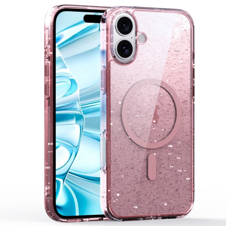 For iPhone 16 Plus Glitter Powder MagSafe Magnetic Phone Case(Transparent Pink) - iPhone 16 Plus Cases by PMC Jewellery | Online Shopping South Africa | PMC Jewellery | Buy Now Pay Later Mobicred