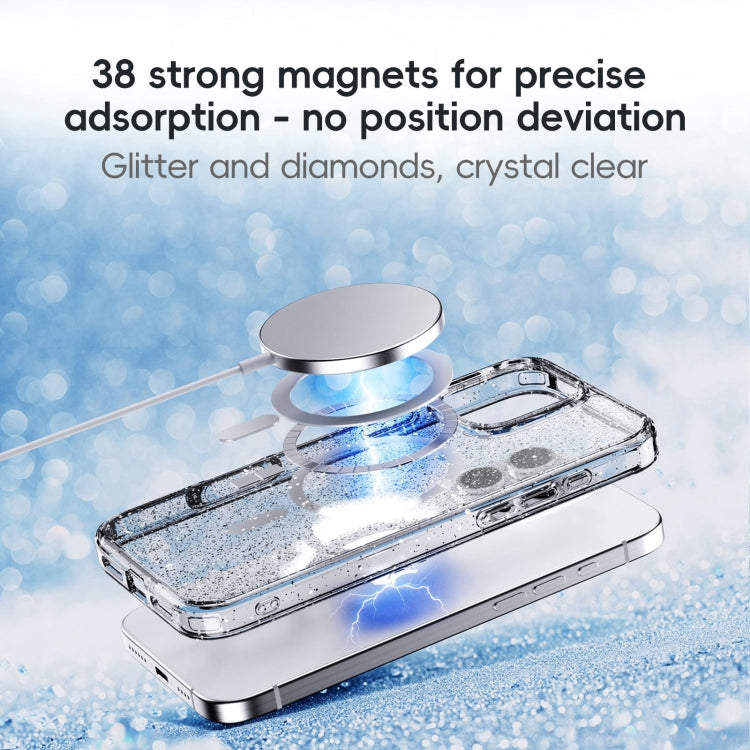 For iPhone 16 Plus Glitter Powder MagSafe Magnetic Phone Case(Transparent Black) - free shipping - PMC Jewellery - Order now!