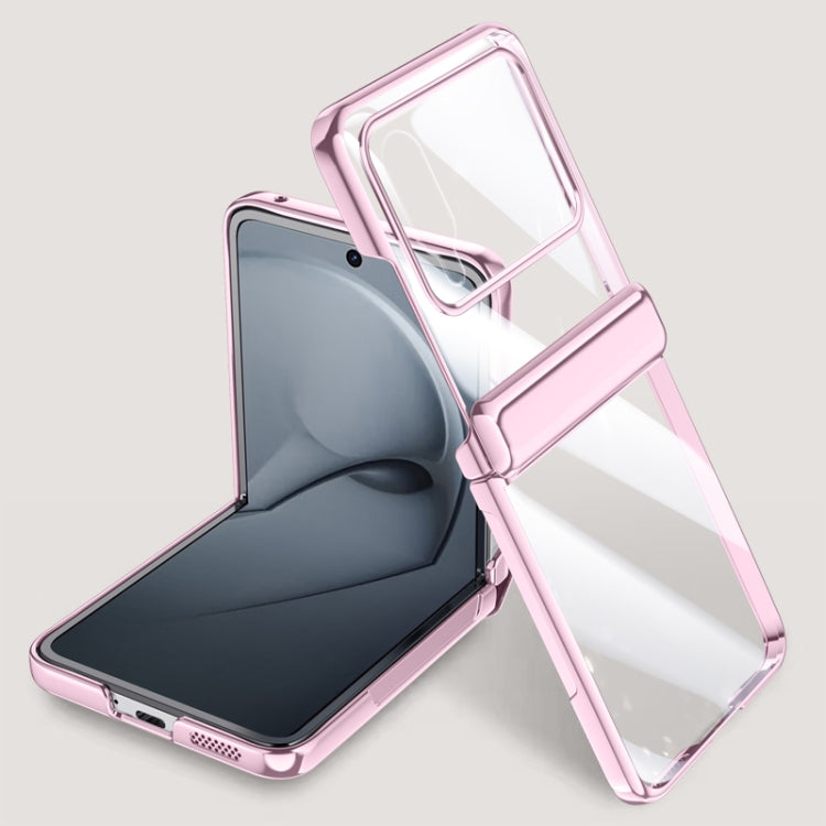 For Huawei nova Flip Integrated Clear Electroplating Spring Hinge Phone Case(Pink) - Huawei Cases by PMC TechLife | Online Shopping South Africa | PMC TechLife | Buy Now Pay Later Mobicred